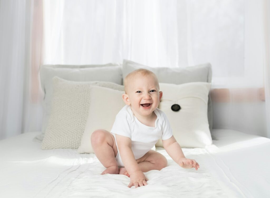 Baby with diaper is Laughing