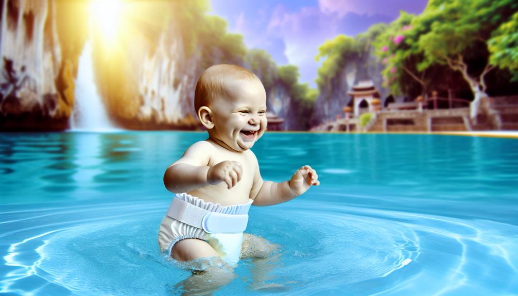 baby in disposable swim diaper swimming
